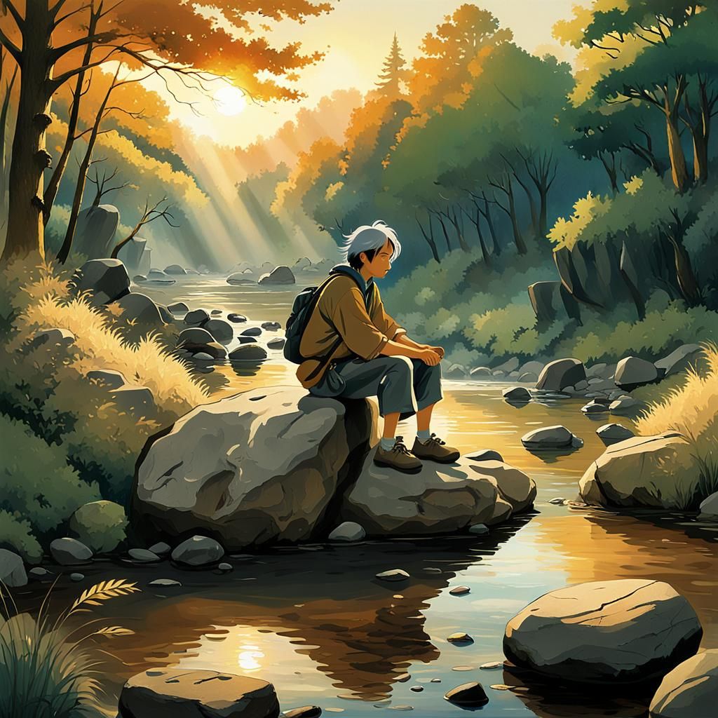 Geologist at Sunset: Studio Ghibli Style
