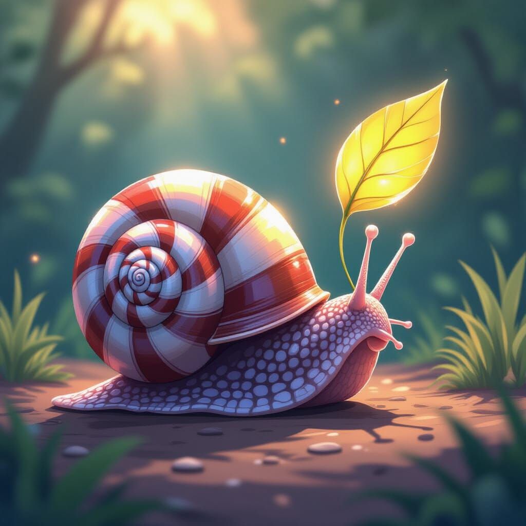 Crystal Snail and Glowing Leaf in Manga Style