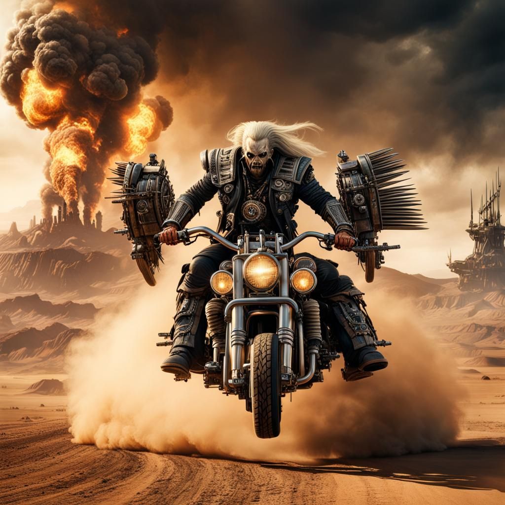 Immortan Joe, riding War Bike, into battle
