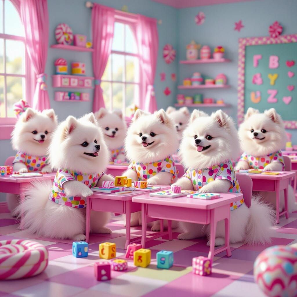 Pomeranians Learn Alphabet in Candy Land Classroom