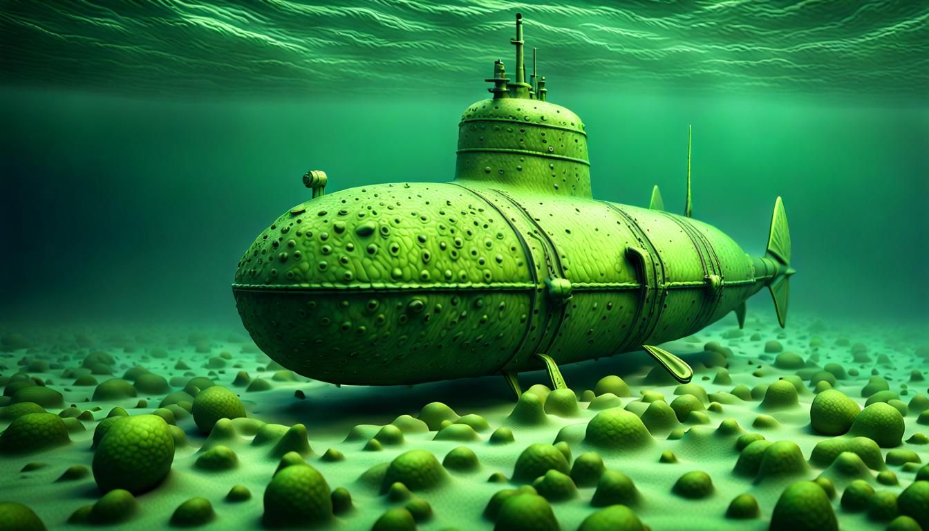 Lime Submarine Underwater: Hyperrealistic Digital Art