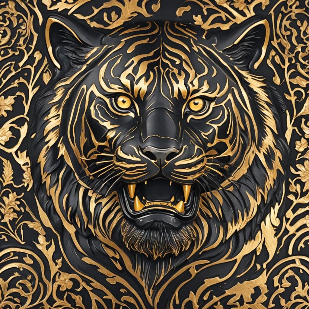 Ceramic Black Tiger with Golden Inlay