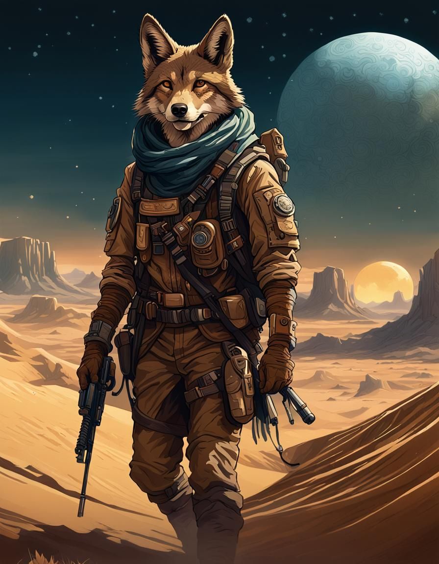 Coyote Explorer's Desert Trek: Digital Matte Painting