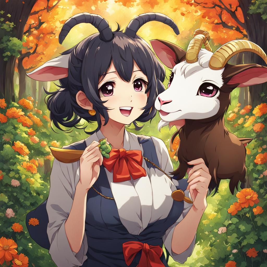 Greedy Goat in Anime Key Visual Style