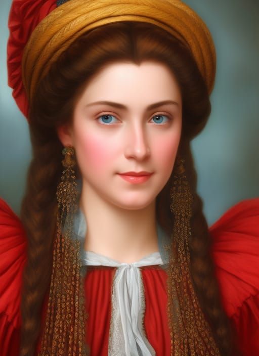 1700s Peasant Portrait in Renaissance Oil Painting Style