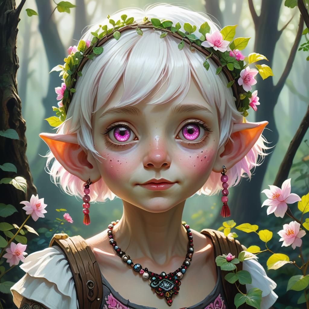 Gnome Woman with Mask in Fantasy Oil Painting