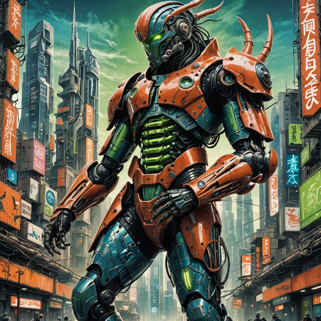 Futuristic Rebel in Biomechanical Armor