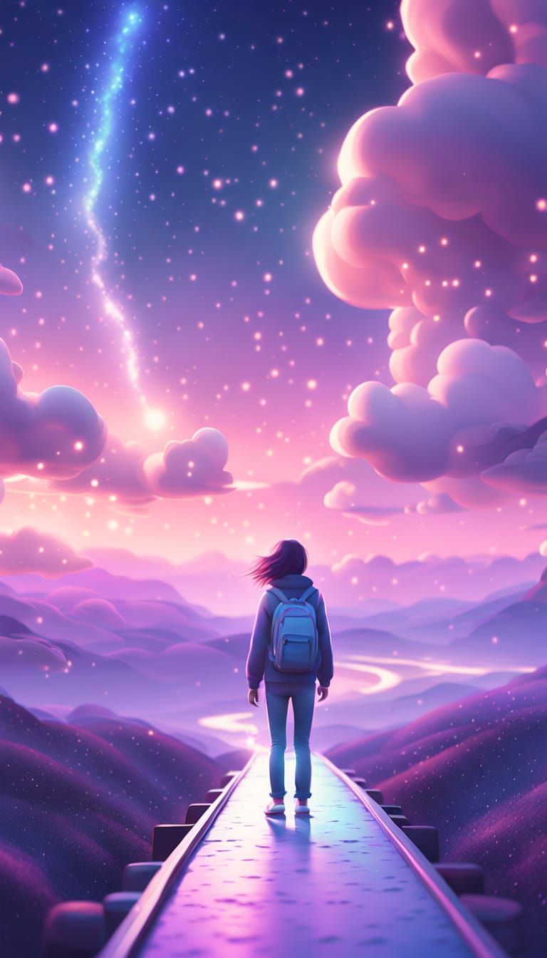 Girl Riding Skateboard on Ethereal Cloudscape
