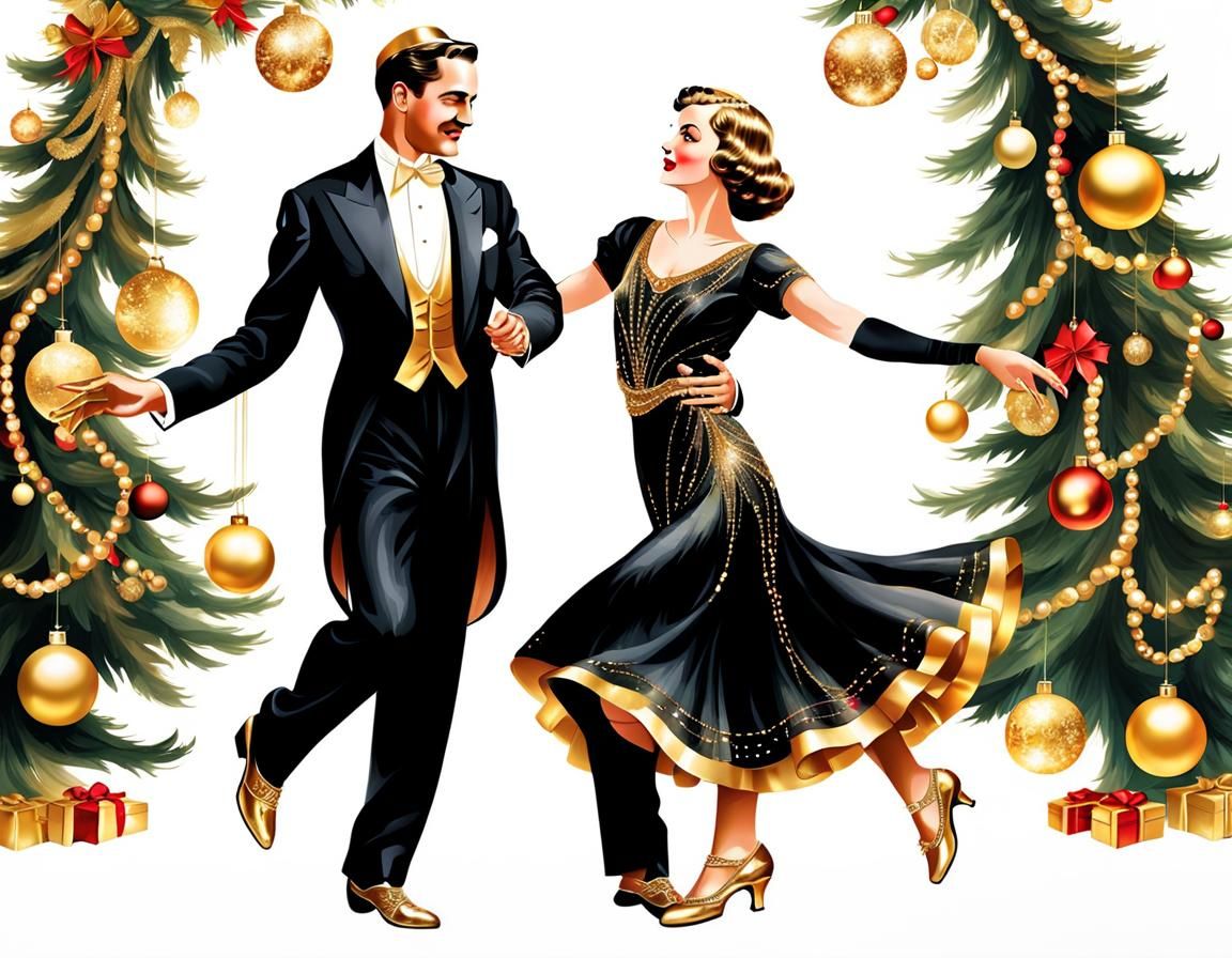 Dancing Couple in 1930s Attire with Alcohol Ink
