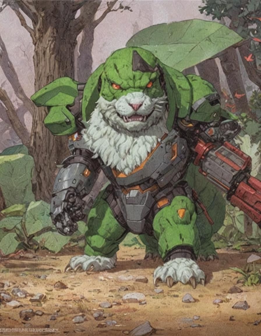 Robotic Canine Monster with Mini-Guns in Cartoon Style