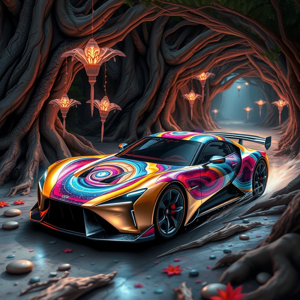 Galaxy Car in Upside-Down Forest, Magical Realism