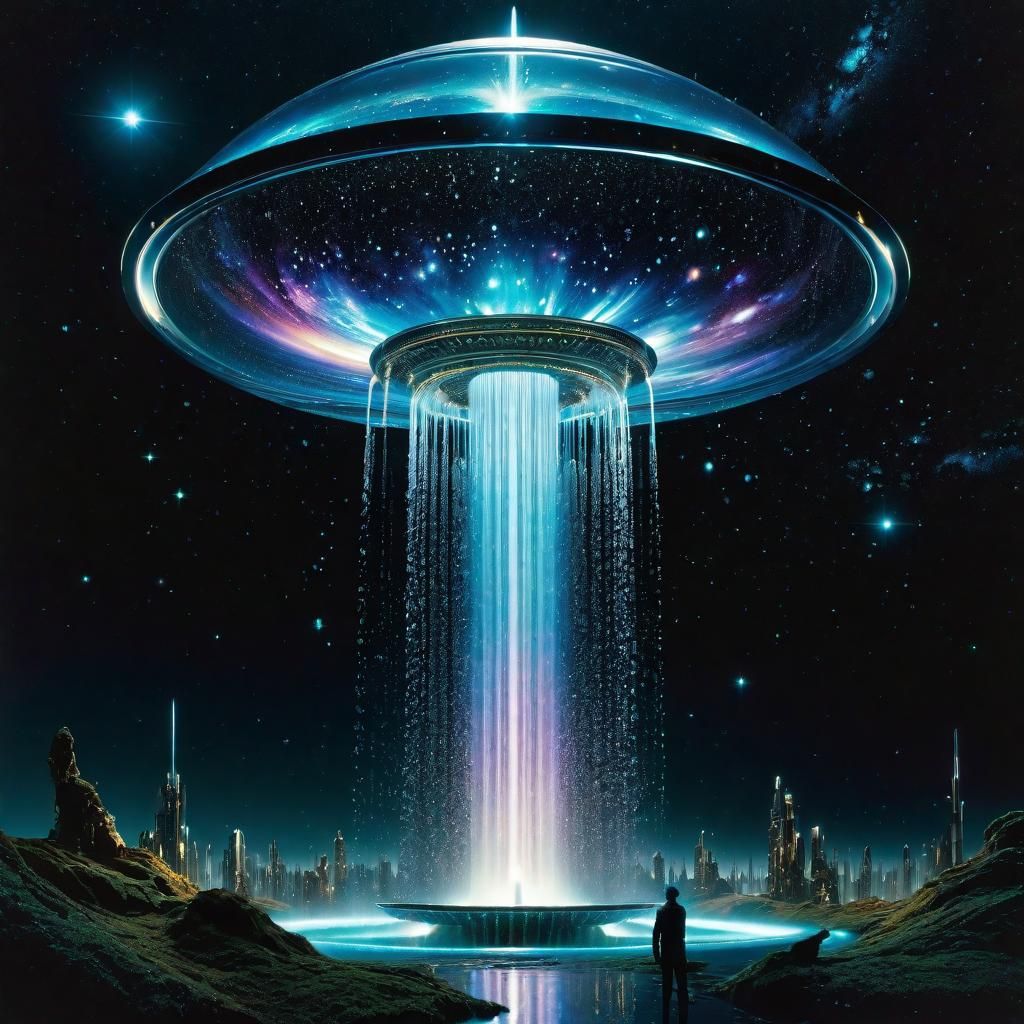 Sci-Fi Galaxy Fountain with Shiny Stars