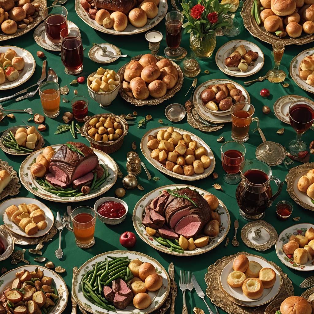 Opulent Roast Beef Feast in Cinematic Lighting