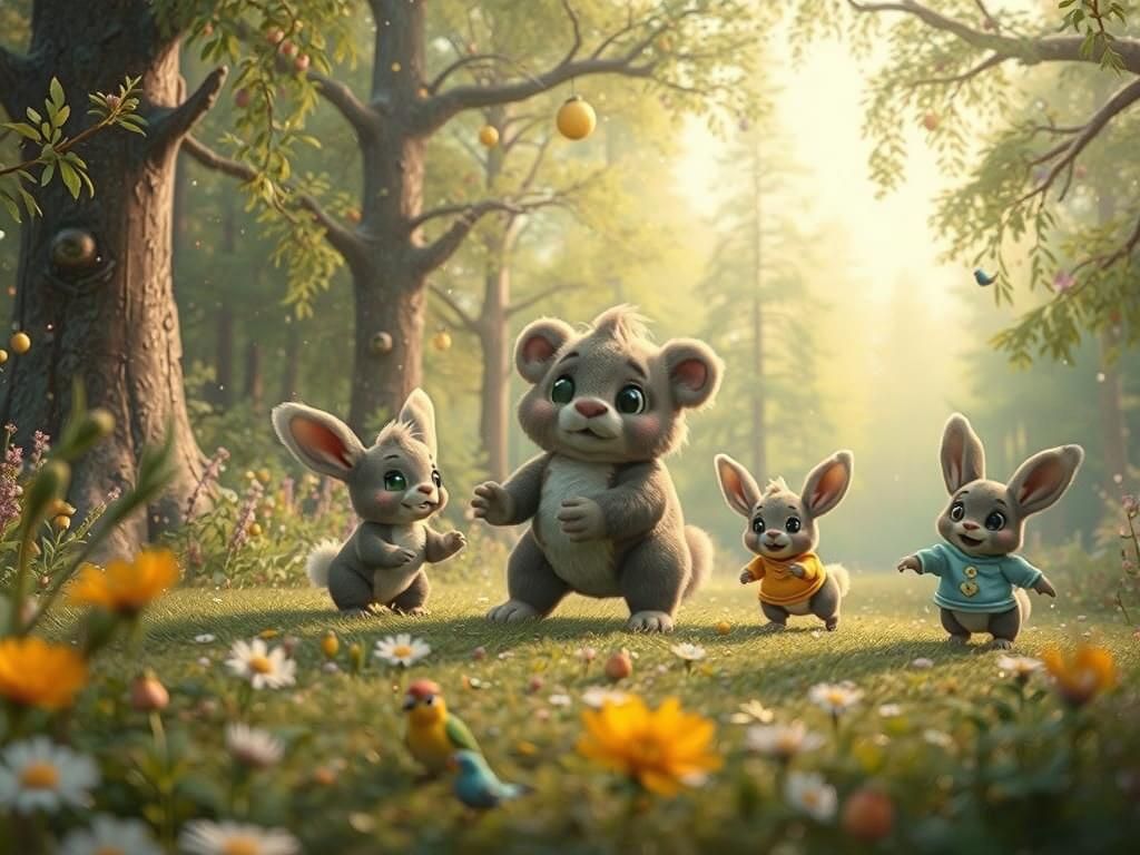 Whimsical 3D Lenticular Forest with Playful Animals