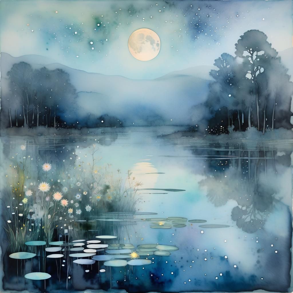 Eurasian Spoonbill in Abstract Watercolor Pond