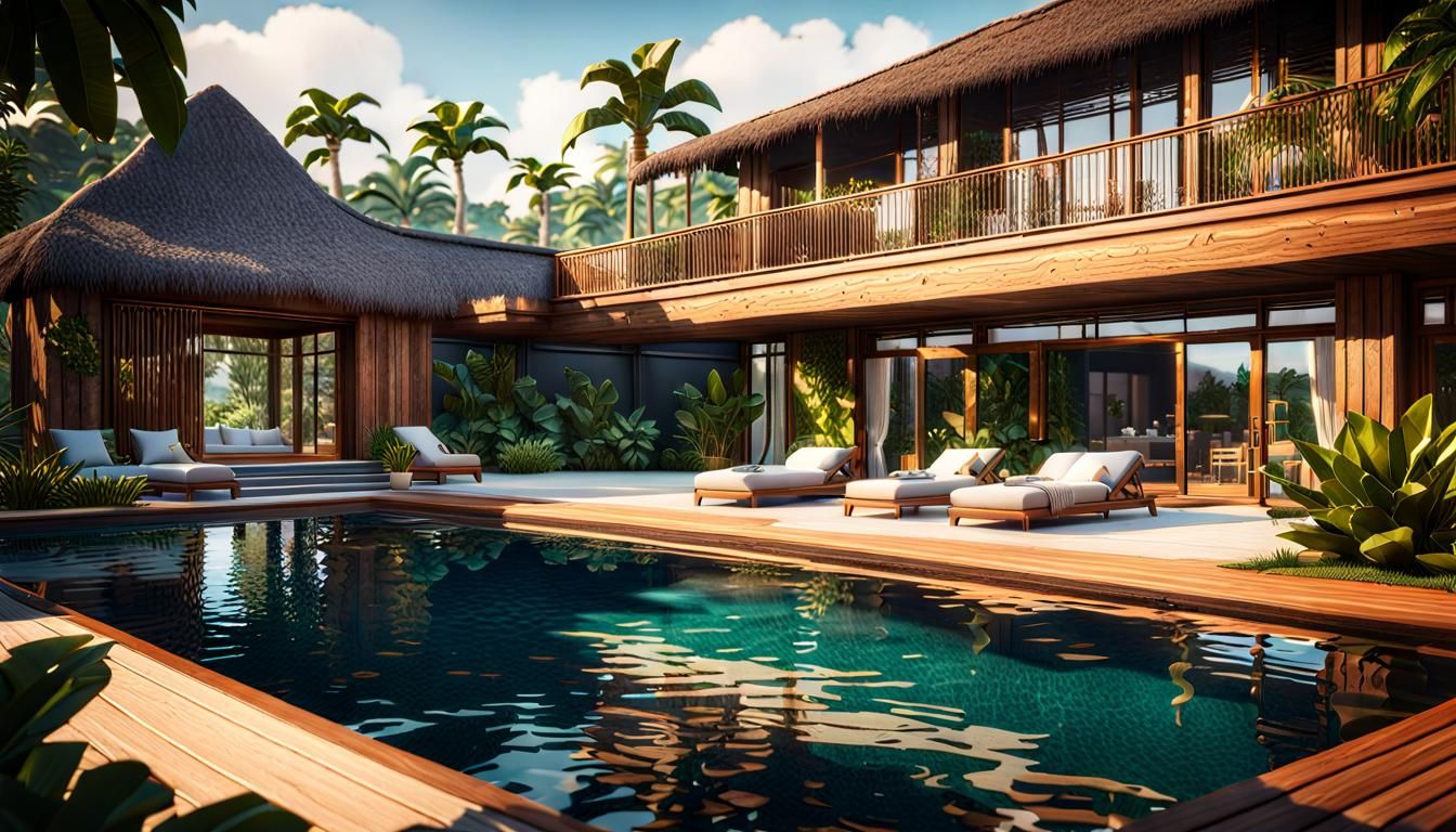 Tropical Sims 4 House with Pool: 3D Render