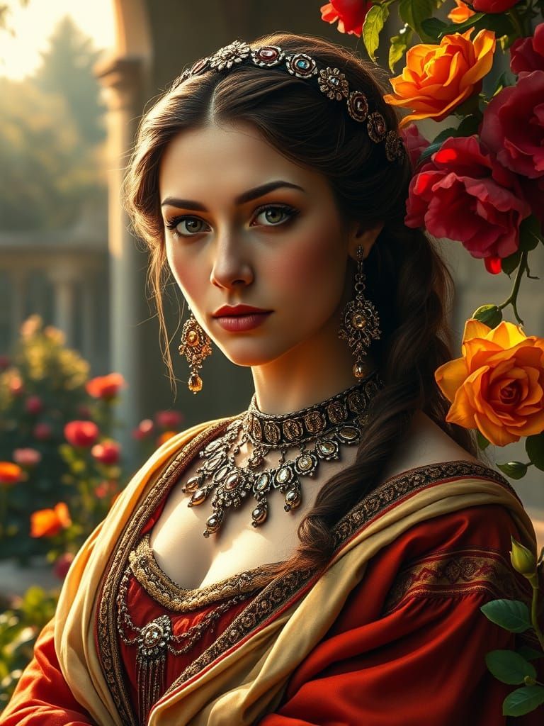 Renaissance Noblewoman Portrait in Golden Light