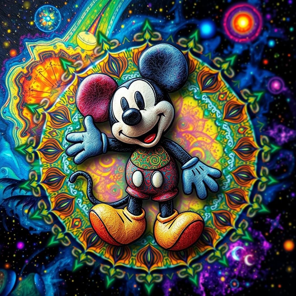 Psychedelic Mickey Mouse in Cosmic Zentangle Mandala