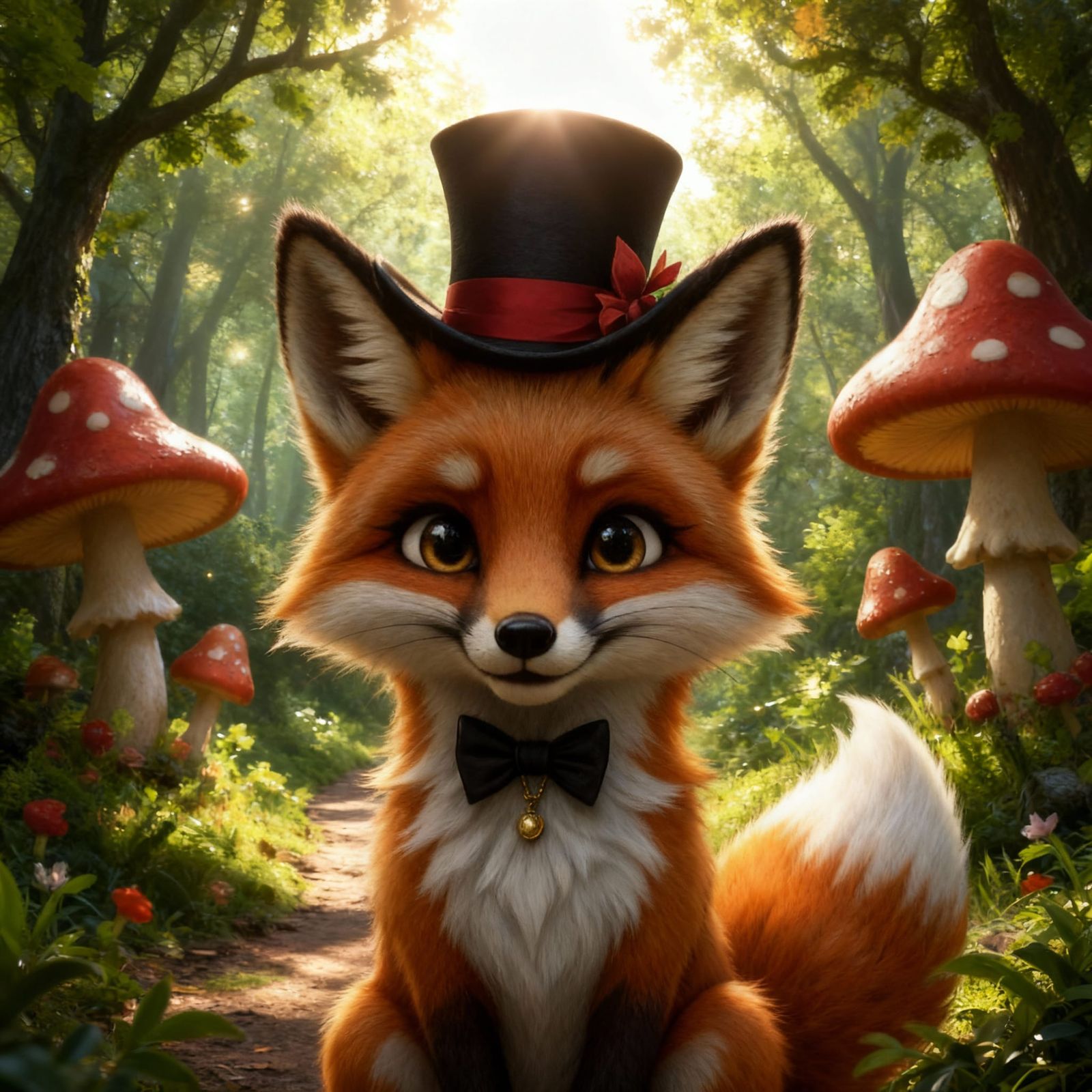 Mischievous Fox in Top Hat, Enchanted Forest Illustration