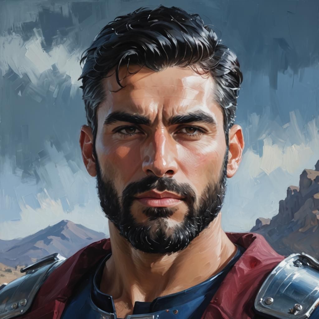 Handsome Hero in Blue: Impasto Oil Portrait