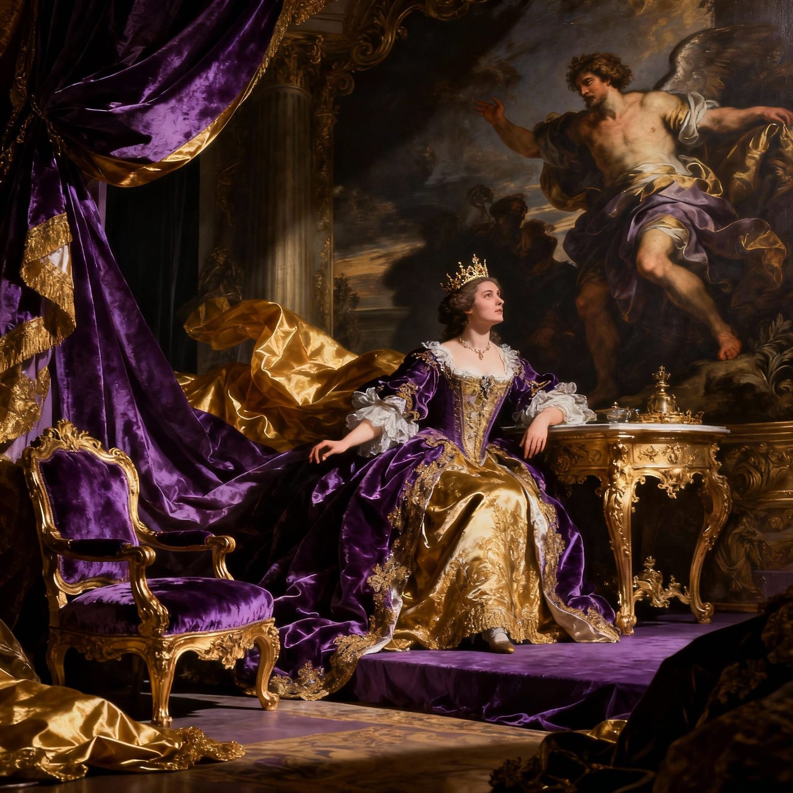 Regal Purple Baroque Scene with Dramatic Lighting