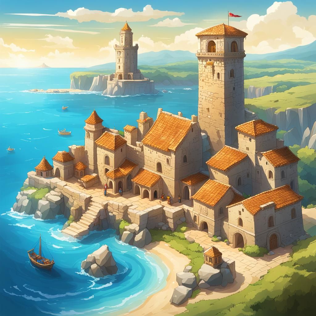 Roman Village with Wizard Tower on Golden Beach