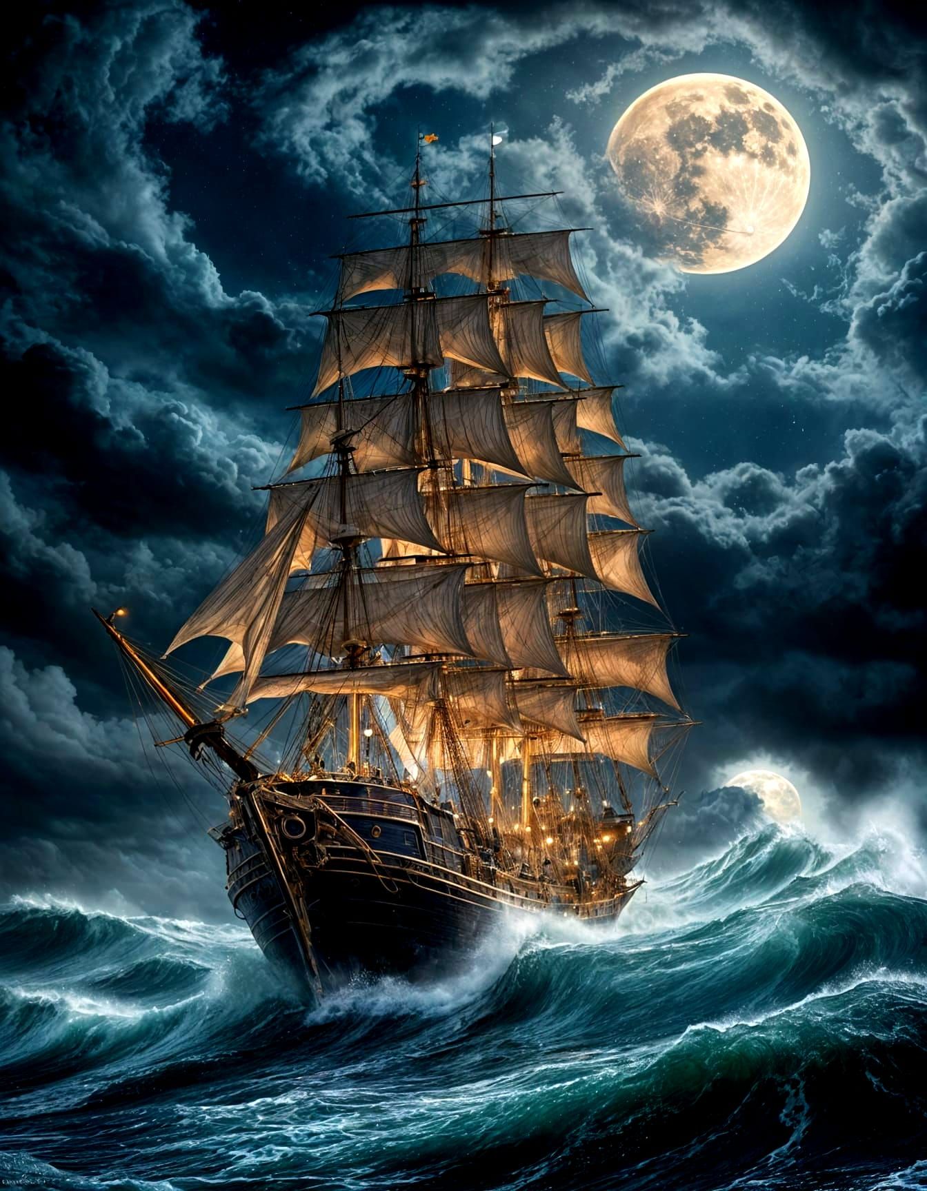 Sailing Vessel Under Stormy Skies in a Fantastical Maritime ...