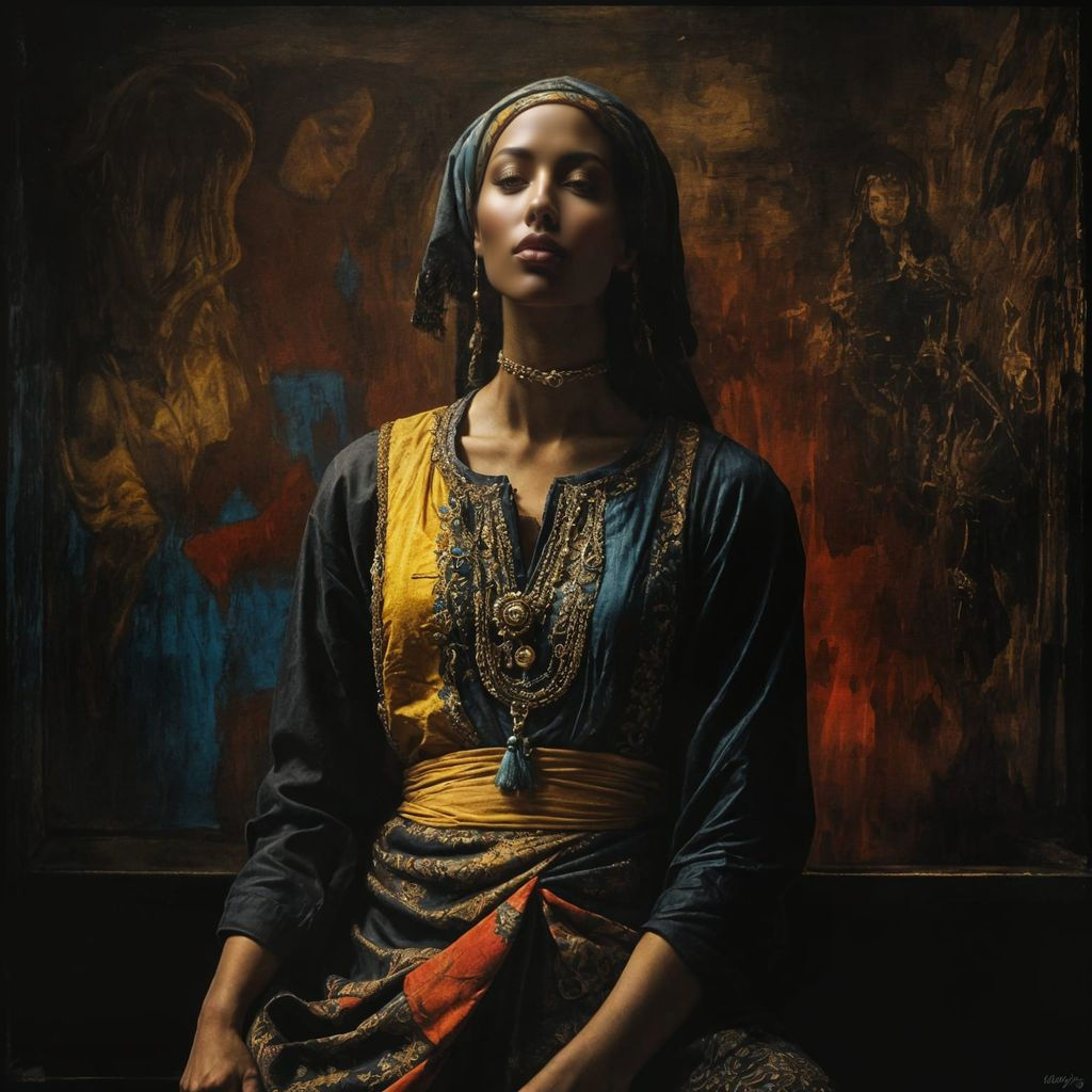 Mysterious Woman Portrait in Chiaroscuro Style