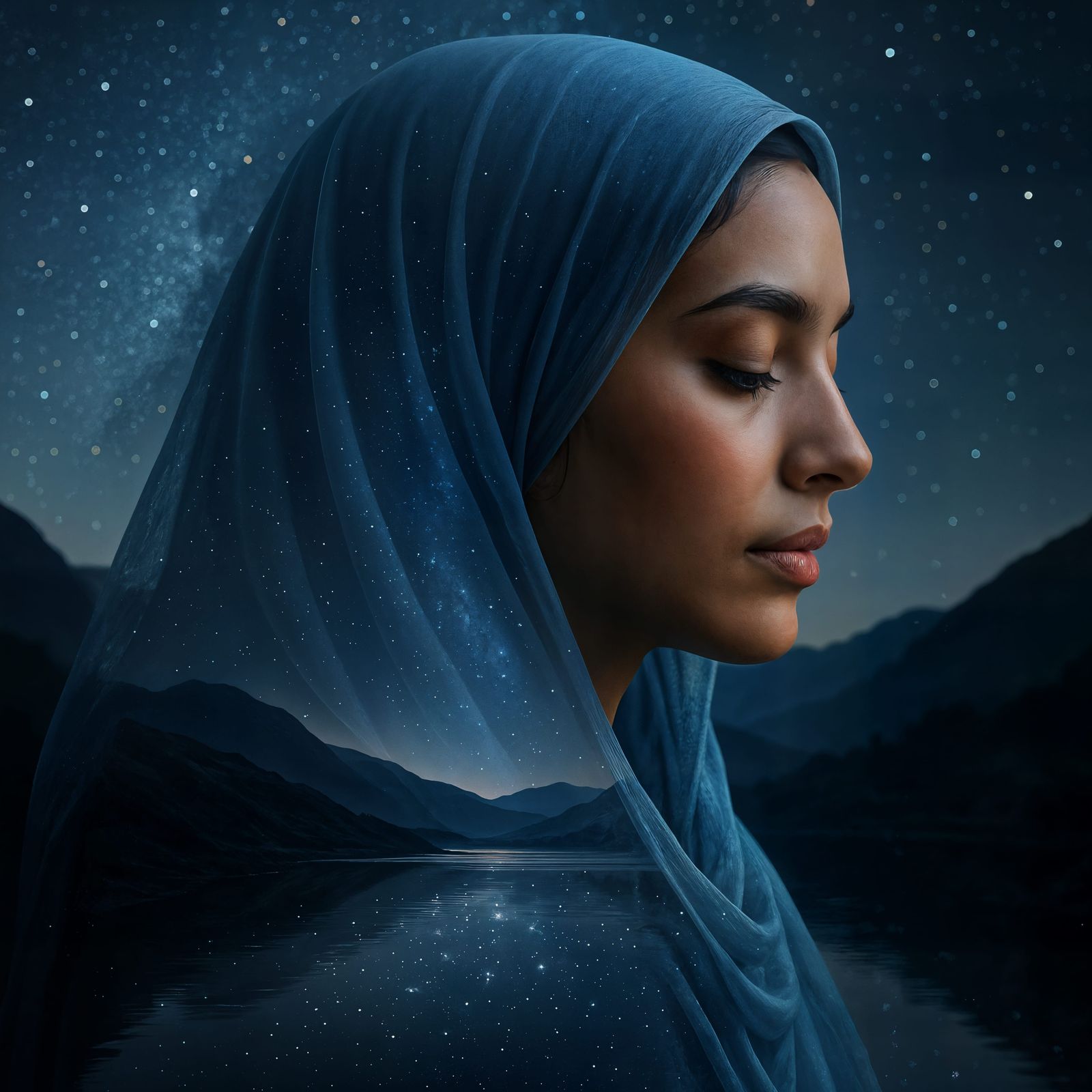 Stars Reflected in Veil: CGI Double Exposure