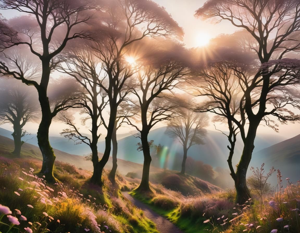 Art Nouveau Autumn Landscape in Scotland