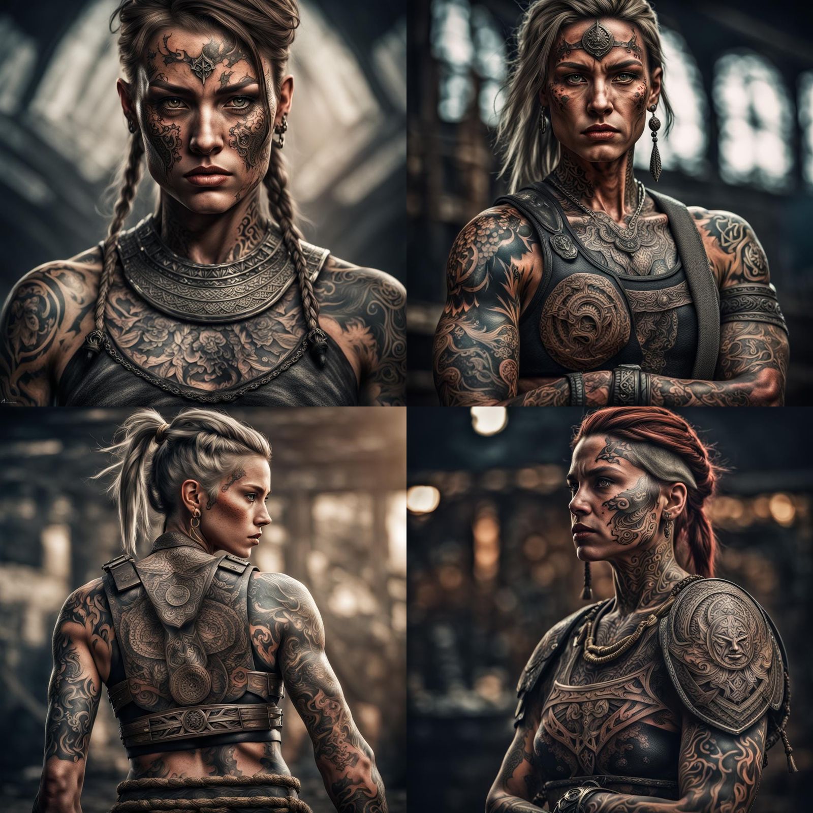 Hyperrealistic Female Warrior with Tattoos