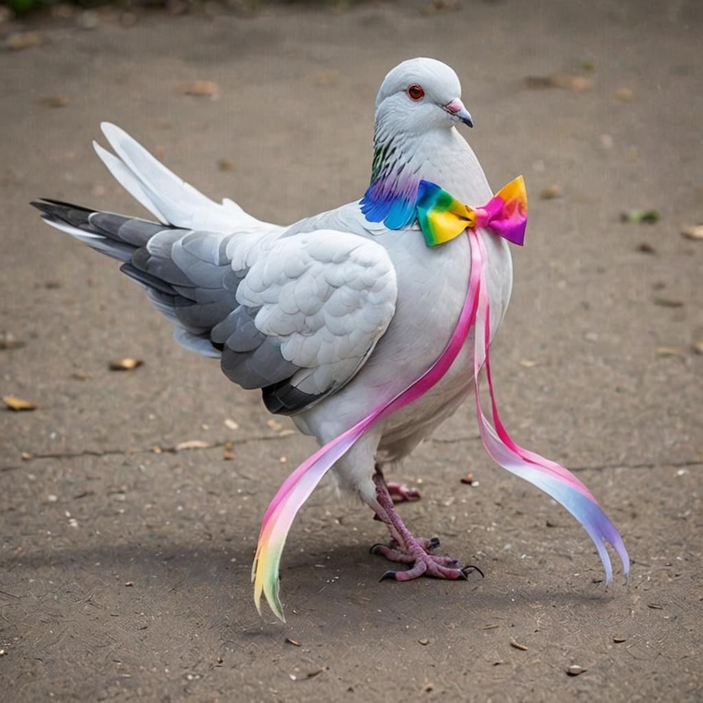Rainbow Winged Pigeon with White Bow