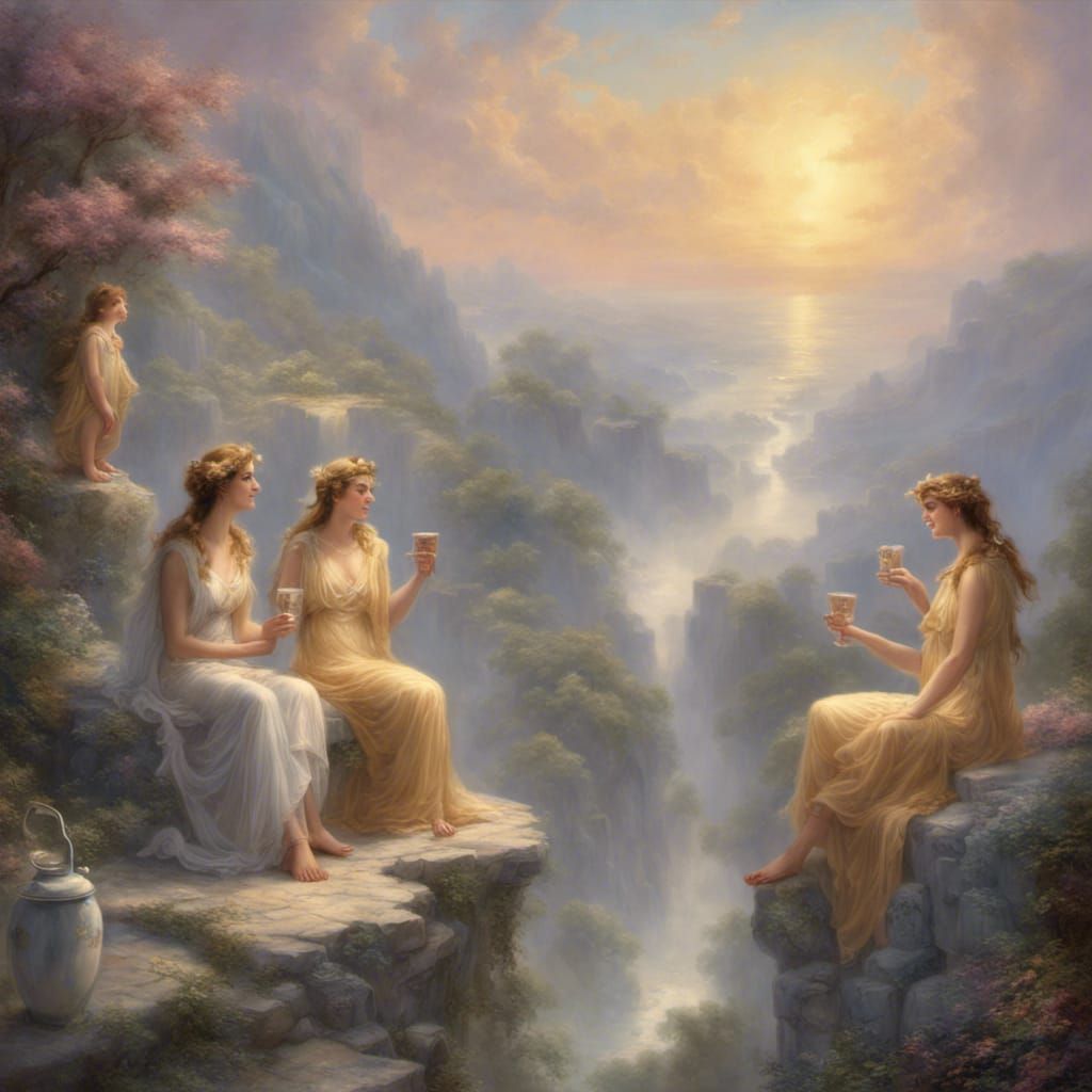 Hera, Aphrodite, and Athena Laughing on Olympus