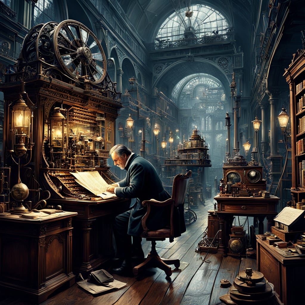 Epic Victorian Inventor at Work in Cinematic Detail