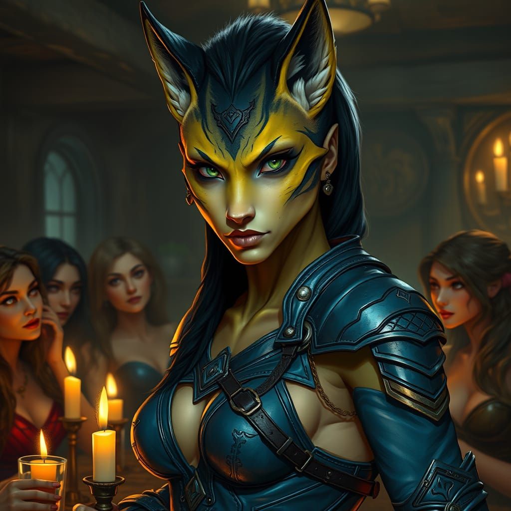 Alien Wolf Woman in Intimate Tavern Scene