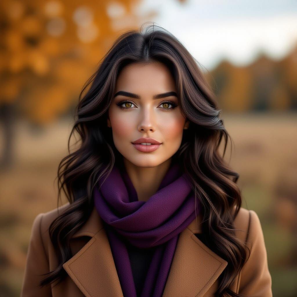 Woman with Deep Purple Hair in Autumn Field