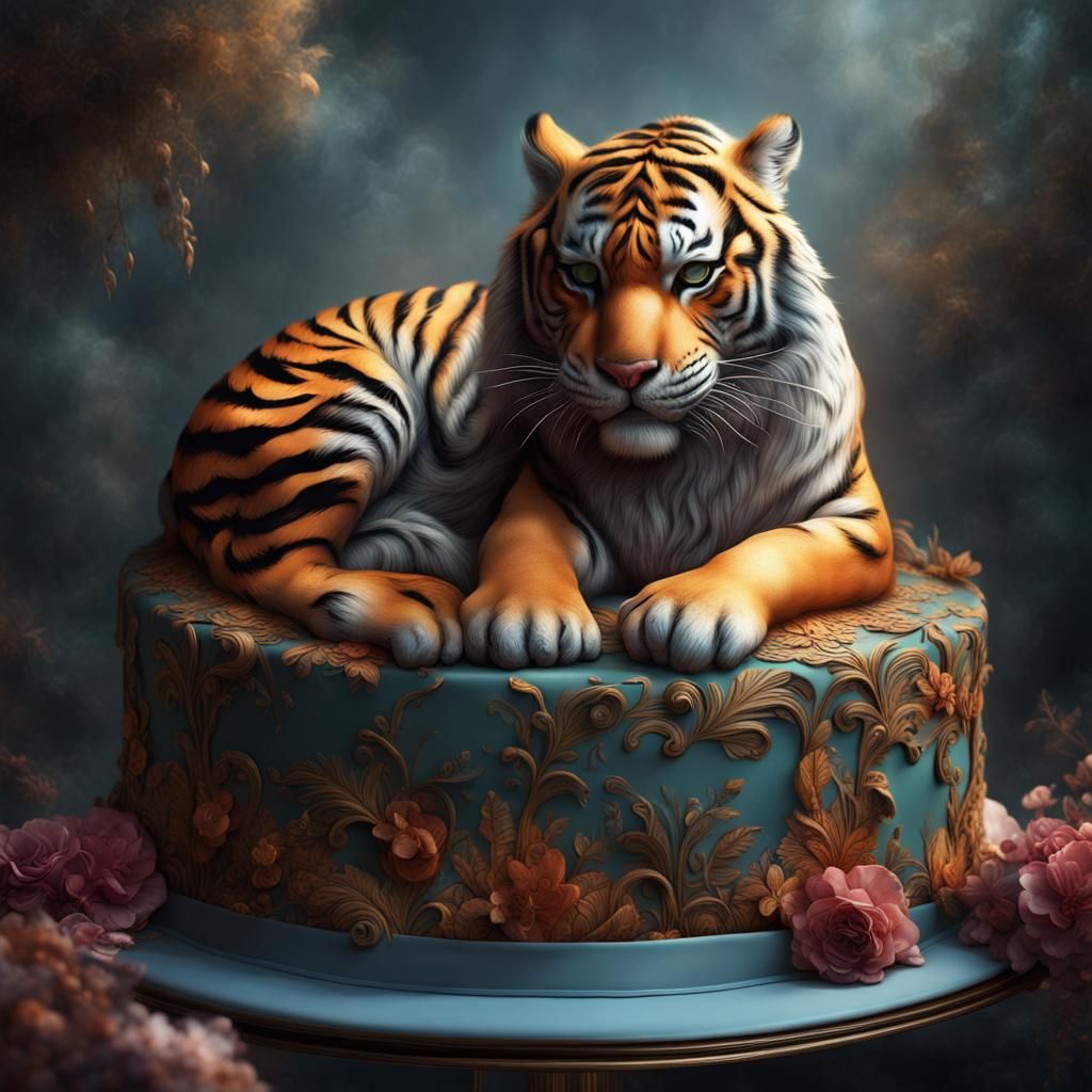 Cinematic Cake Art: Asleep Tiger in Digital Painting