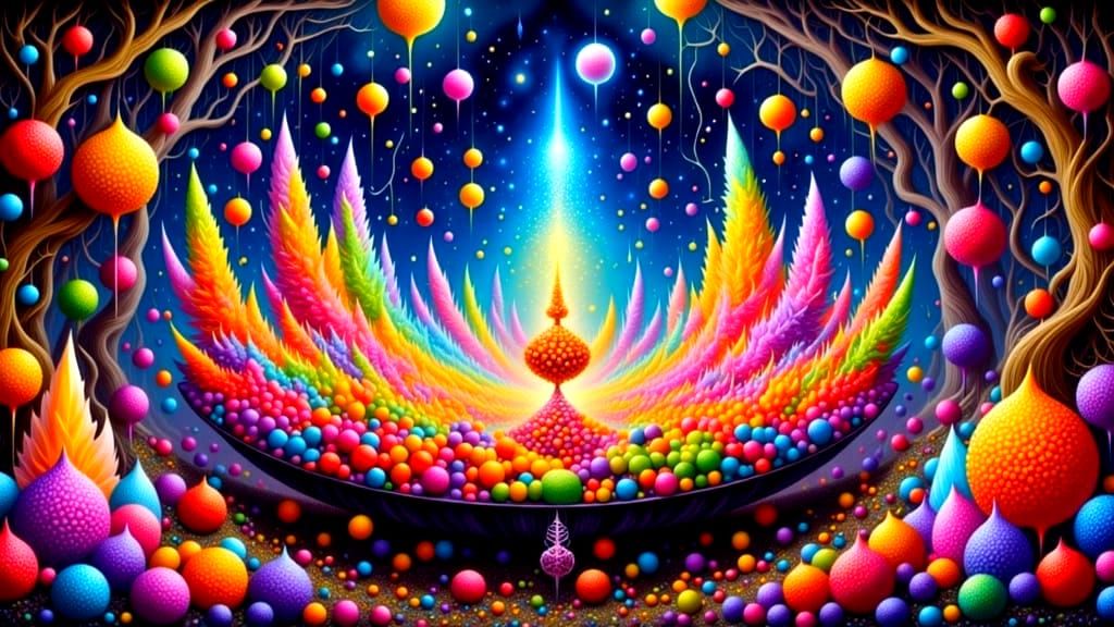 Cherries Feast: Fairies Celebrate in Glowing Forest