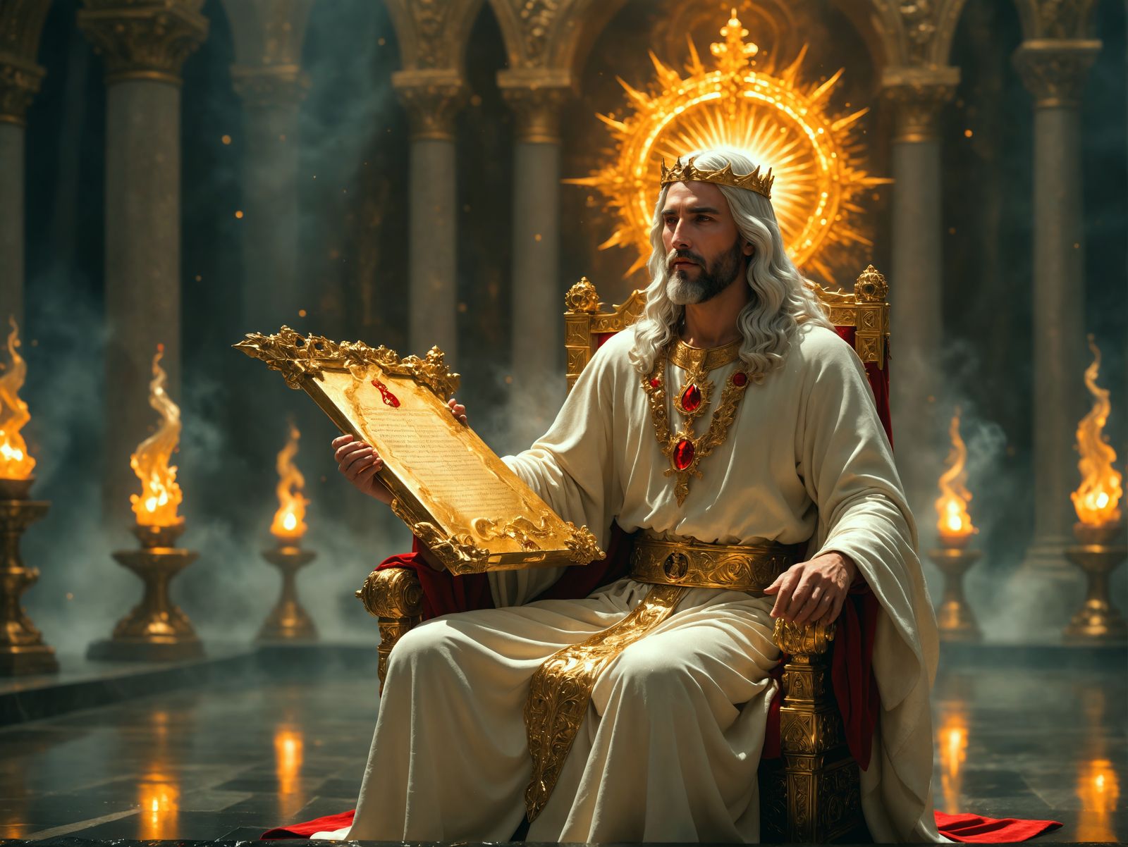 King Jesus on Golden Throne in Divine Sanctuary