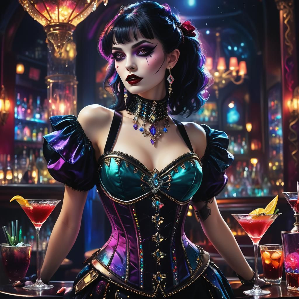 Exotic Space Vampire Serves Cocktails in Luxurious Bar