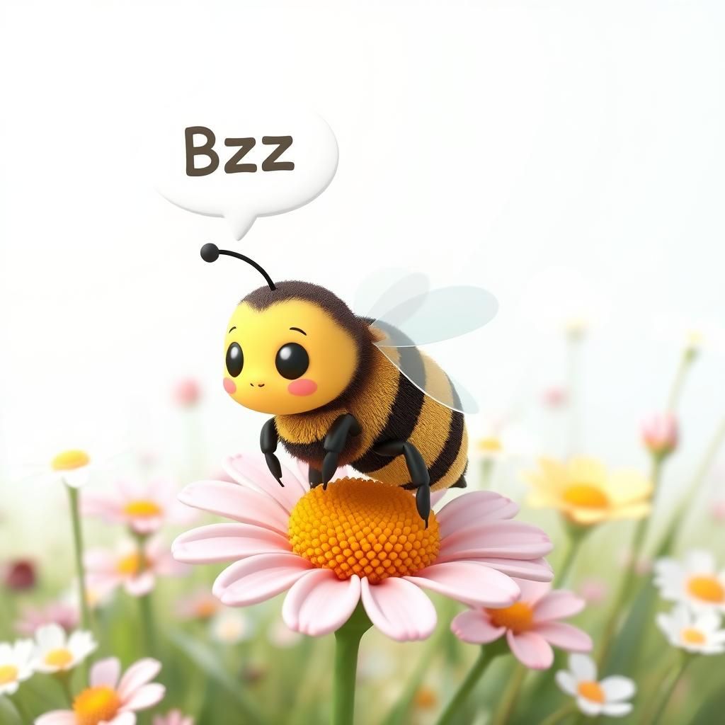 Cute Bee on Flower in Chibi Bubblehead Style