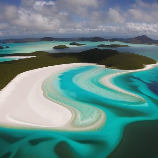 Whitehaven Beach: Fluid Gouache Masterpiece in 8k