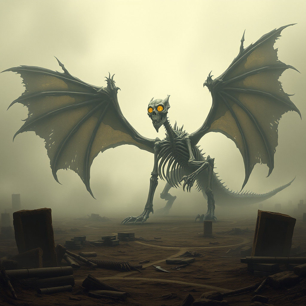 Skeletal Dragon on Battlefield, in Dark Fantasy Style