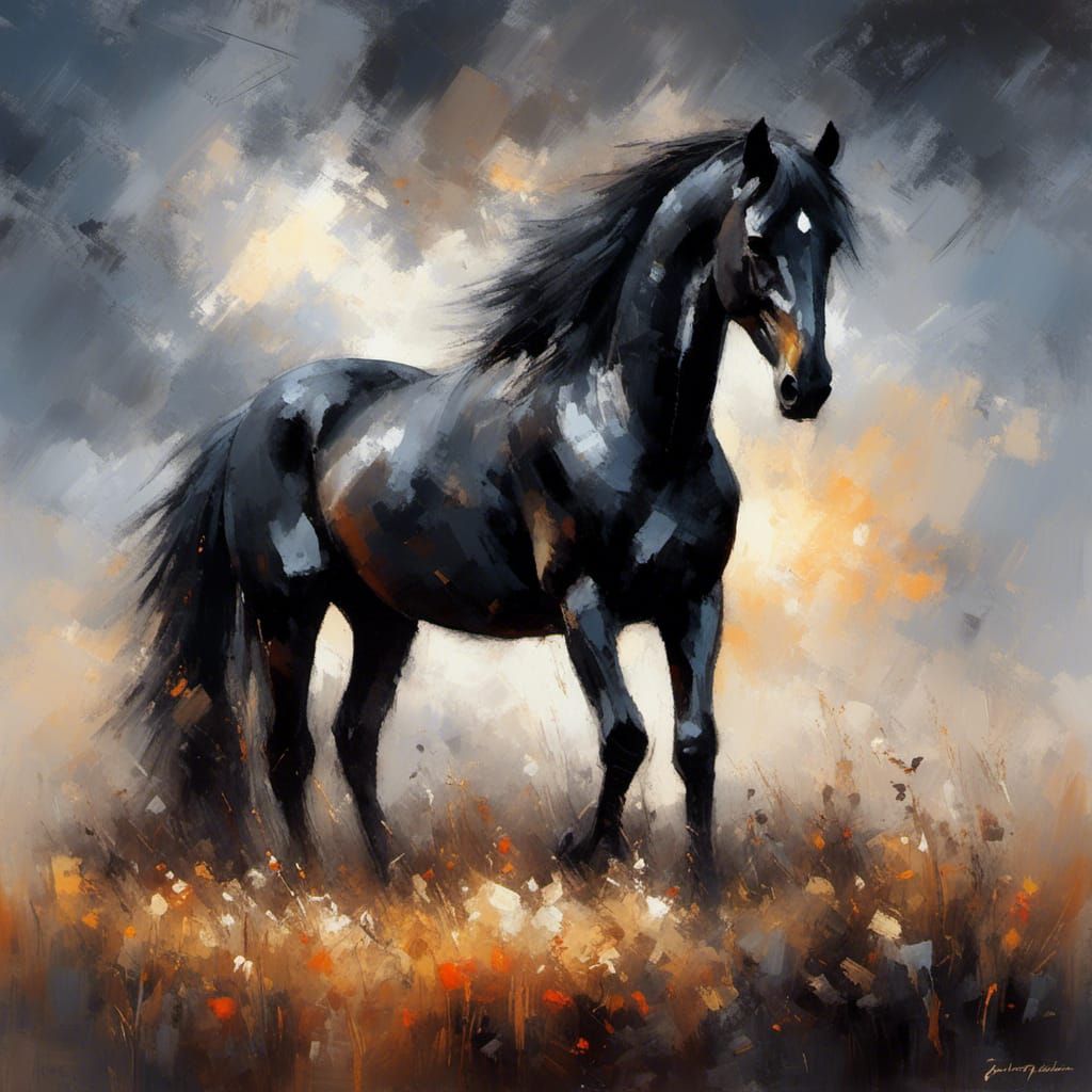 Magnificent Black Horse at Sunrise in Sweeping Style