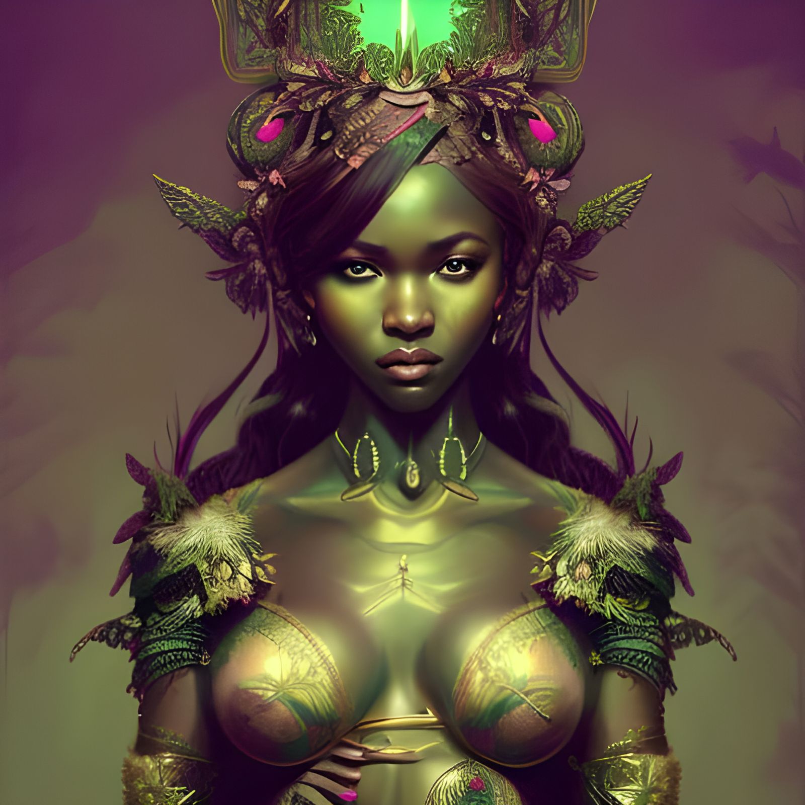 Beautiful Ebony Goddess in Intricate Armor