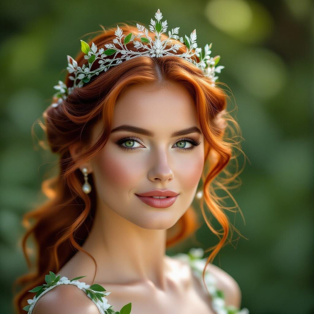 Forest Queen with Leaf Tiara and Red Hair