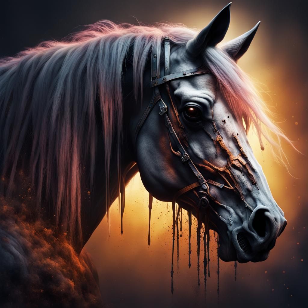 Hyperrealistic Halloween Horse with Skeleton Face