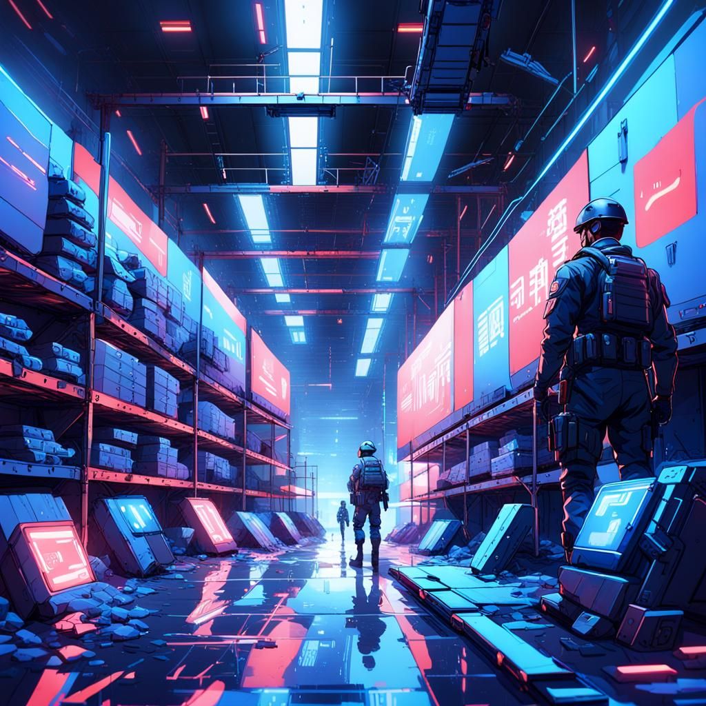 Futuristic Underground Military Warehouse in Anime Style