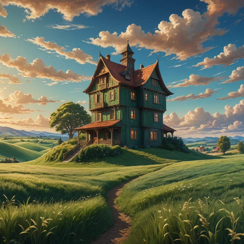 Idyllic House in Field: Fantasy Concept Art