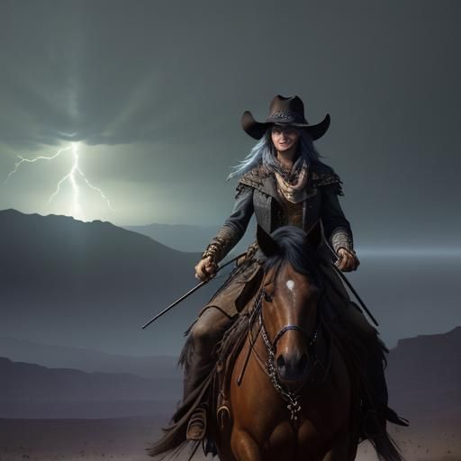 Western Outlaws in Desert Rain: Cinematic Digital Art